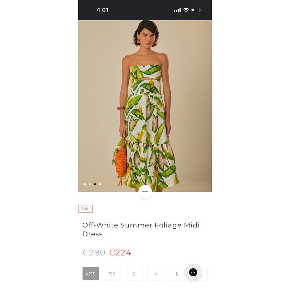 Farm Rio Summer Foliage Off White Strapless Midi Dress Tropical Cutout XXS